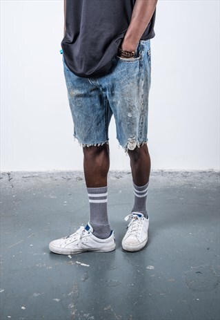 VINTAGE 1990S BLUE DENIM CUT OFF PAINT 501 LEVI'S SHORTS