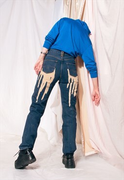 Vintage jeans 90s reworked hand-painted drip denim trousers