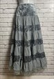 Vintage 90s Velvet Lace Tiered Fairycore Romantic Maxi Skirt