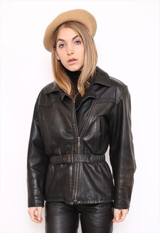 VINTAGE 80S BLACK LEATHER BIKER JACKET