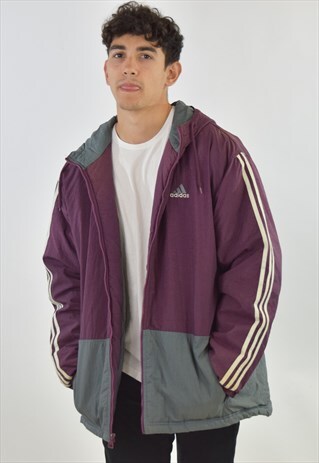 VINTAGE 90S MAROON GREY ADIDAS PARKA JACKET