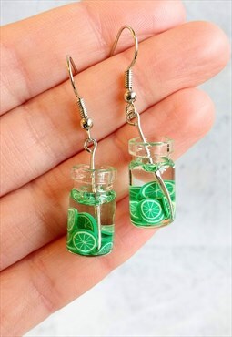 Cocktail Glass Drink Earrings Lime