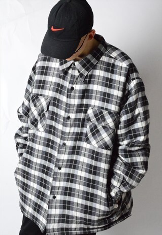 VINTAGE 90S BLACK AND WHITE CHECK SHIRT JACKET