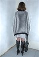 VINTAGE Y2K CROCHET KNITTED STRIPPED PONCHO IN BLACK WHITE