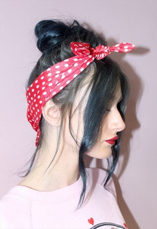 90S STYLE VINTAGE RED SATIN POLKADOT HEADSCARF BANDANA PINUP