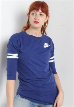 Vintage Nike T-Shirt 3/4 Length Sleeve Blue