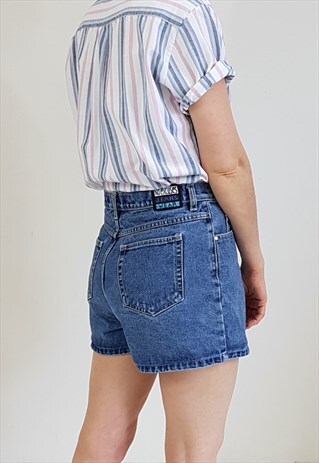 VINTAGE 90'S MEDIUM BLUE DENIM SHORTS W/ 'NO EXCUSES' PATCH