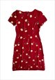 90S VINTAGE DRESS MIDI SHORT SLEEVE FLORAL PATTERNED RED