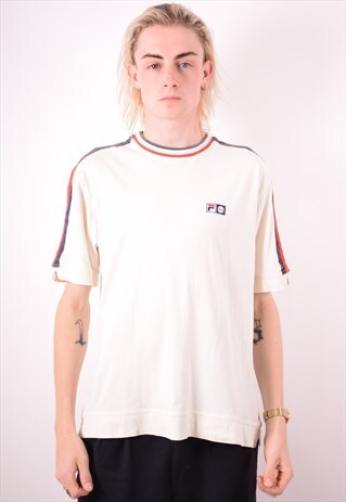 FILA MENS VINTAGE T-SHIRT TOP LARGE WHITE 90S