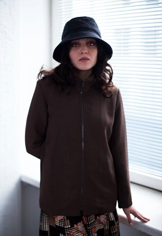 VINTAGE 90'S BROWN MINIMALIST HIGH COLLAR JACKET
