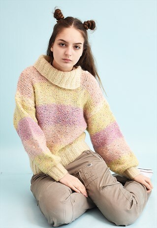 80'S RETRO PASTEL JAZZY KNITTED CHUNKY JUMPER