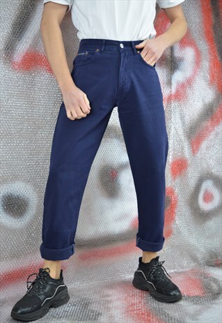 VINTAGE BLUE DENIM STRAIGHT JEANS TROUSERS
