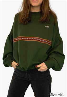 Green oversized sweatshirt with Andean motifs