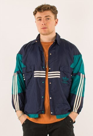 VINTAGE 80S 90S NAVY ADIDAS WINDBREAKER JACKET D8 XL