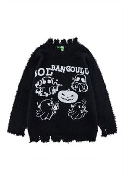 Ghost print sweater spooky jumper Halloween pullover black