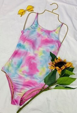 Vintage 80s Pink Tie-Dye Low Back Swimsuit