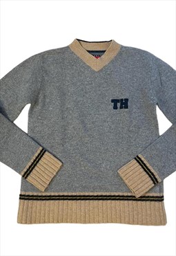 Vintage Y2k Tommy Hilfiger Knitted Sweater Grey Preppy