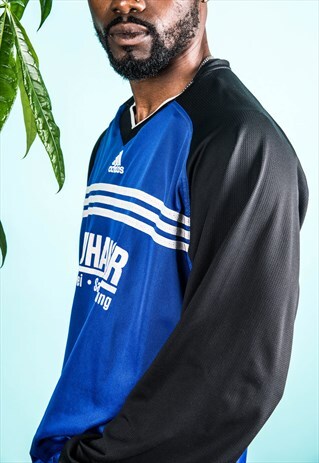 VINTAGE 1990S BLUE LONG-SLEEVED ADIDAS FOOTBALL SHIRT