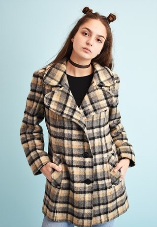 VINTAGE 60'S RETRO MOD CHECKED WOOL TWEED COAT