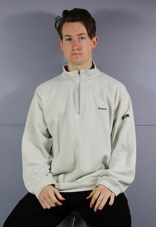 VINTAGE REEBOK ESSENTIALS 1/4 ZIP SWEATSHIRT IN OFF WHITE WI