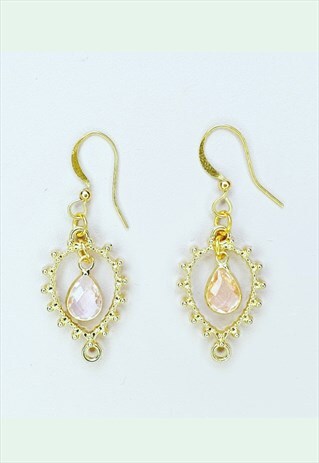 GOLD AND PINK GLASS REGAL GLAM EARRINGS