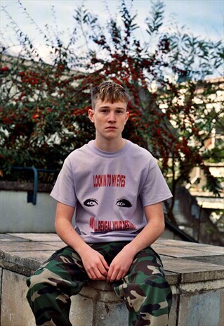 SHORT SLEEVED T-SHIRT PURPLE 'LOOK INTO MY EYES' PRINT