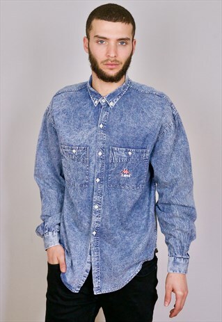 VINTAGE 90S KAPPA LOGO DENIM SHIRT BLUE