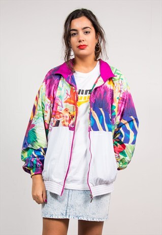 VINTAGE 90'S CRAZY BRIGHT FLORAL PATTERN TRACKSUIT JACKET