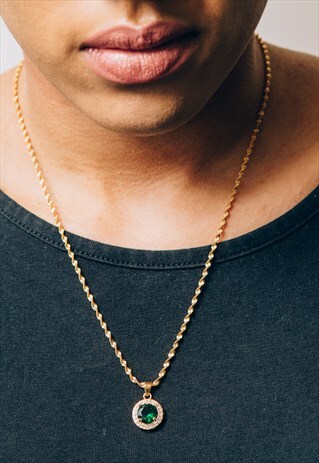 24K GOLD PLATED GREEN GEM PENDANT NECKLACE
