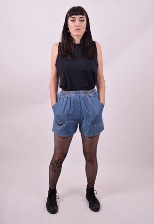 VINTAGE 80'S CUTE BLUE DENIM HIGH WAIST SHORTS SIZE 6 8 10