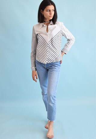 90'S RETRO OPTICAL PRINT FESTIVAL NEUTRAL PETITE SHIRT TOP