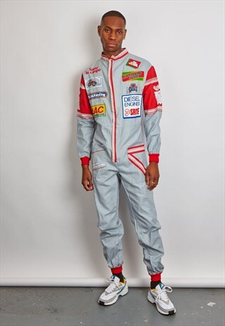 RARE VINTAGE 90'S F1 RACER GREY & RED LOGO BOILERSUIT