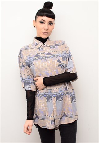 VINTAGE 90'S PASTEL ABSTRACT PATTERNED OVERSIZED SHIRT