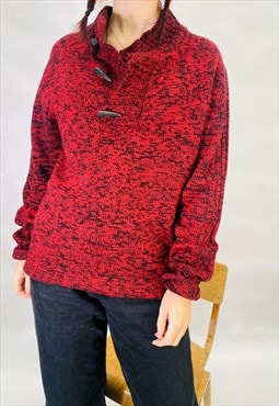 Vintage Size L Grandad Knit Jumper in Red