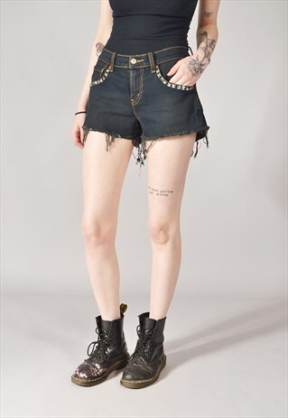 VINTAGE LEVI'S 515 STUDDED DENIM SHORTS BLACK