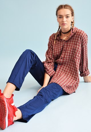 90'S RETRO CHECKED PRINT OVERSIZED WORKWEAR DADS SHIRT TOP