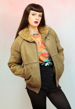 1980S VINTAGE LEATHER AND SHEARLING FLIGHT BOMBER JACKET