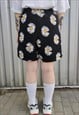 DAISY FLEECE SHORTS HANDMADE SUNFLOWER OVERALLS IN BLACK