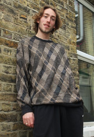 OVERSIZED VINTAGE / 80'S / BROWN PATTERNED JUMPER