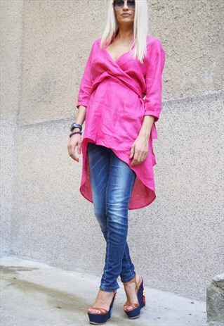 CASUAL TUNIC LINEN SHIRT OVERSIZED SUMMER TOP LOOSE F1573