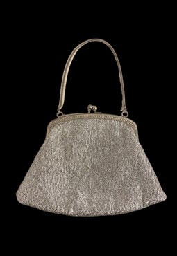 60's Vintage Hand Held Silver Lurex Evening Bag