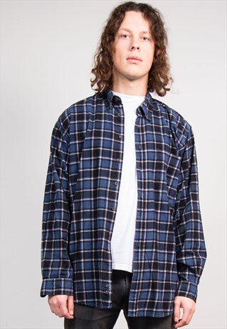 90'S VINTAGE BLUE CHECK PATTERN CORD SHIRT