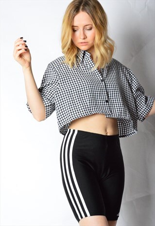 VINTAGE 90S BLACK WHITE CHECK CROP TOP