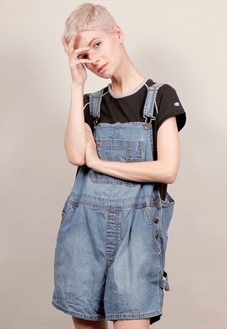 VINTAGE 90'S BLUE DENIM OLD NAVY DUNGAREE SHORTS