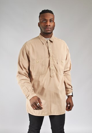 VINTAGE LEVI'S BEIGE HALF BUTTON UP SHIRT