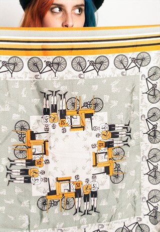 70S VINTAGE SILK SCARF W BICYCLE PRINT