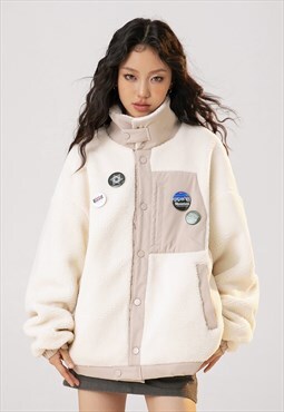 Fleece aviator jacket fluffy winter bomber skater coat cream