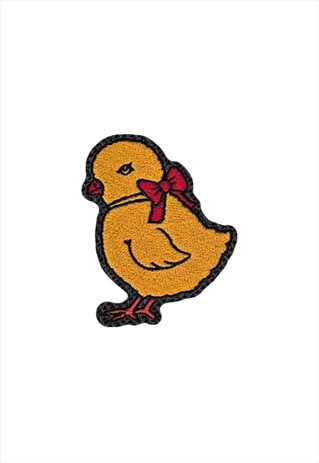 EMBROIDERED RIBBON TIED CHICK IRON ON PATCH / SEW ON PATCH