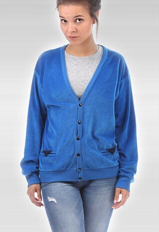 VINTAGE 80S VELVET BUTTON UP SWEATSHIRT