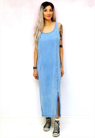 1990S VINTAGE SIDE SLIT DENIM MIDI DRESS
